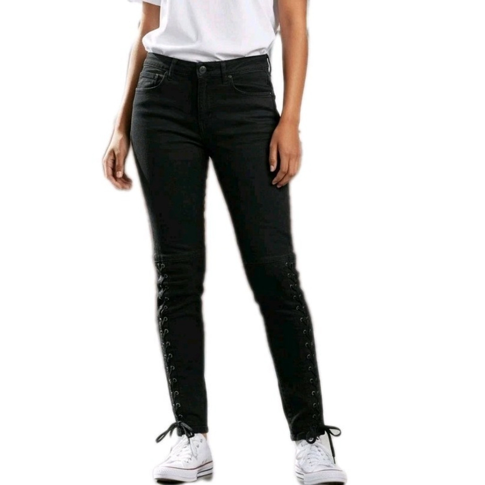Polo Ralph Lauren TOMPKINS Skinny Ankle Lace-Up Black Jeans Size 29 Inseam 29"